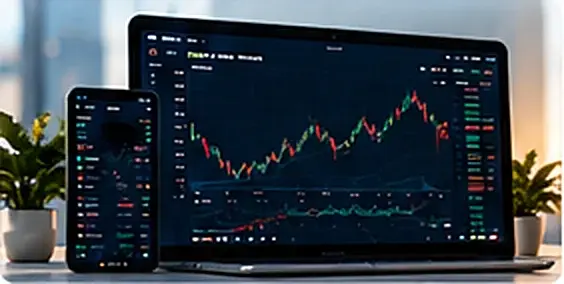 Trading platform on laptop and phone